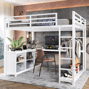 English Elm Metal Twin Xl Loft Bed with L Shaped Desk Wardrobe and Storage for Teens W1580S00368