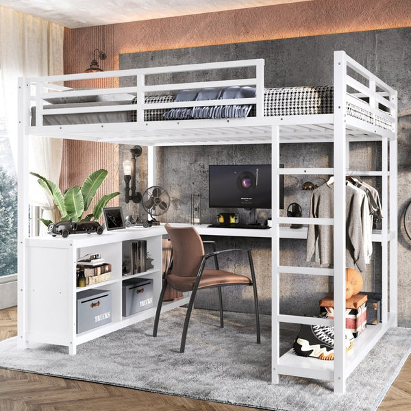 English Elm Metal Twin Xl Loft Bed with L Shaped Desk Wardrobe and Storage for Teens W1580S00368