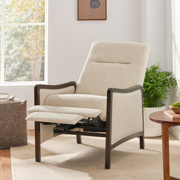 English Elm Christopher Knight Home® - Fabric Recliner Chair Mid-Century Push-Back Upholstered Armchair with Thick Cushion and Birch Frame Beige 70449.00BGE