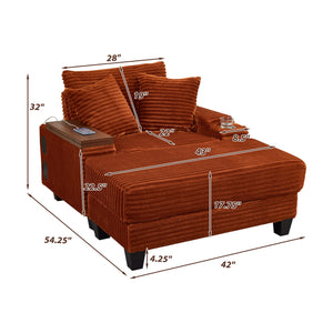 English Elm Fluffy Corduroy Storage Armrest Sofa with Ottoman, Bluetooth Speaker, USB, 180° Swivel Desk Orange W3705P349932