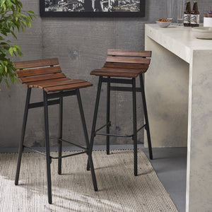 English Elm Christopher Knight Home® - NORDIC Camron 35" Wooden Barstool Set of 2 - 29.25" Seat Height, Acacia Wood & Iron, Dark Brown/Black Finish 65564.00DBRN