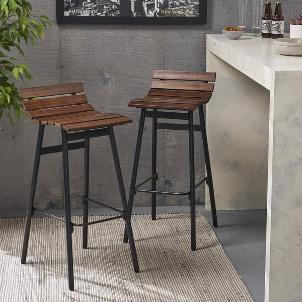English Elm Christopher Knight Home® - NORDIC Camron 35" Wooden Barstool Set of 2 - 29.25" Seat Height, Acacia Wood & Iron, Dark Brown/Black Finish 65564.00DBRN