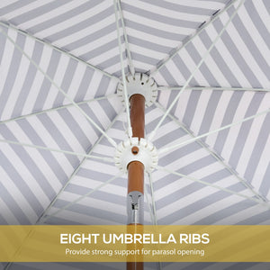 English Elm Outsunny 7 Ft Outdoor Patio Umbrella With Tilt & Vent, Stylish Blue Stripe Market Parasol For Shade W2225P200376-GIGA