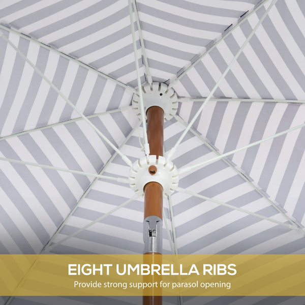 English Elm Outsunny 7 Ft Outdoor Patio Umbrella With Tilt & Vent, Stylish Blue Stripe Market Parasol For Shade W2225P200376-GIGA