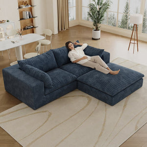 English Elm 39.8" Cloud Modular Sofa Plush Corduroy Deep Seat Feather Fill Living Room Couch Blue W2824S00191
