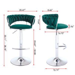 English Elm Set of 2 Velvet Bar Stools with Chrome Base Swivel Height Adjustment Plush Cushion Modern Comfort Green W1249P247739