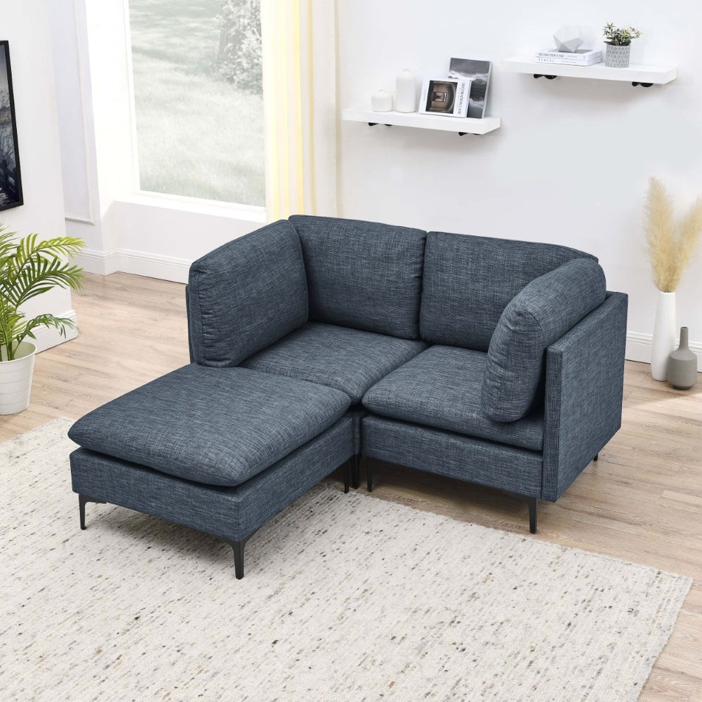 English Elm Linen Upholstered Modular Sectional with Black Metal Legs for Contemporary Living Dark Blue B2748S00115