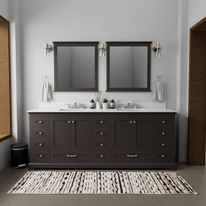 English Elm Espresso Double Bath Vanity 84in x22in with Cultured Marble Countertop, Chrome Faucets & Mirrors B2731S01091