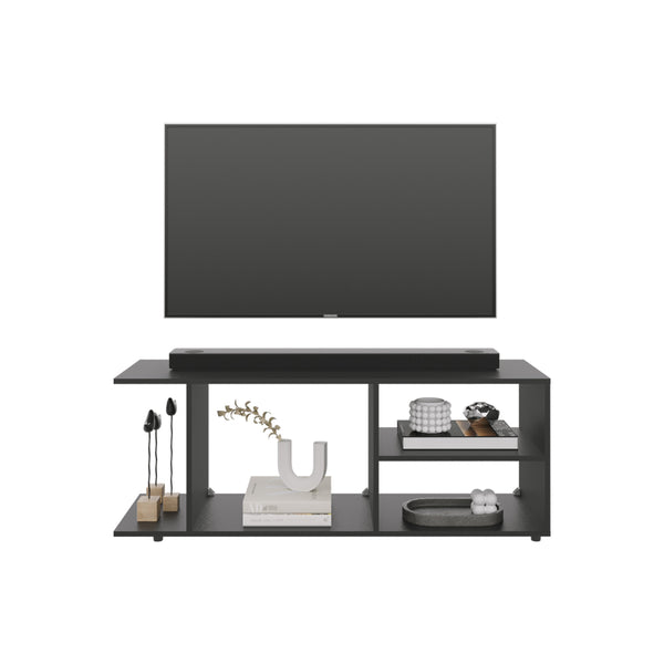 English Elm Entertainment Center Sleek Modern Low-Profile Media Stand with Four Shelves, Durable Engineered Wood Storage & Sturdy Legs, Ready to Assemble Black 49.61 L x 15.35 W x 3.15 H B097P250864