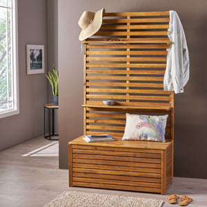 English Elm Christopher Knight Home® - SYLMAR Teak Acacia Storage Bench with Rack & Shelves — Entryway Shoe Organizer, Rustic Accent (98) 63834.00