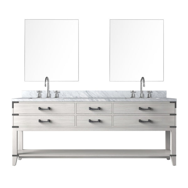 English Elm White Oak Double Bath Vanity With Carrara Marble Top, Chrome Faucets & 36-Inch Mirrors For Elegance B2731S01917-GIGA