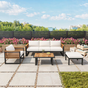 English Elm Christopher Knight Home® - Outdoor 4-Piece Acacia Wood & Metal Patio Sofa Set - Stylish, Weather-Resistant Comfort For Your Space N757S438856B