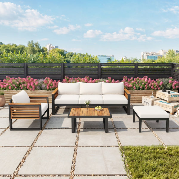 English Elm Christopher Knight Home® - Outdoor 4-Piece Acacia Wood & Metal Patio Sofa Set - Stylish, Weather-Resistant Comfort For Your Space N757S438856B