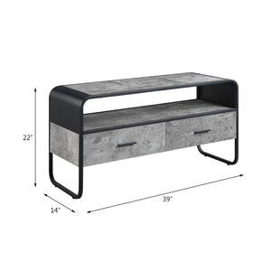 English Elm Raziela Modern Concrete Gray TV Stand with Black Metal Frame, Curved Edges, 42" Max, 2 Drawers Storage B2726P272968