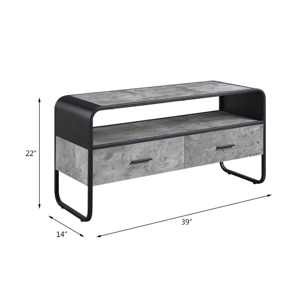 English Elm Raziela Modern Concrete Gray TV Stand with Black Metal Frame, Curved Edges, 42" Max, 2 Drawers Storage B2726P272968