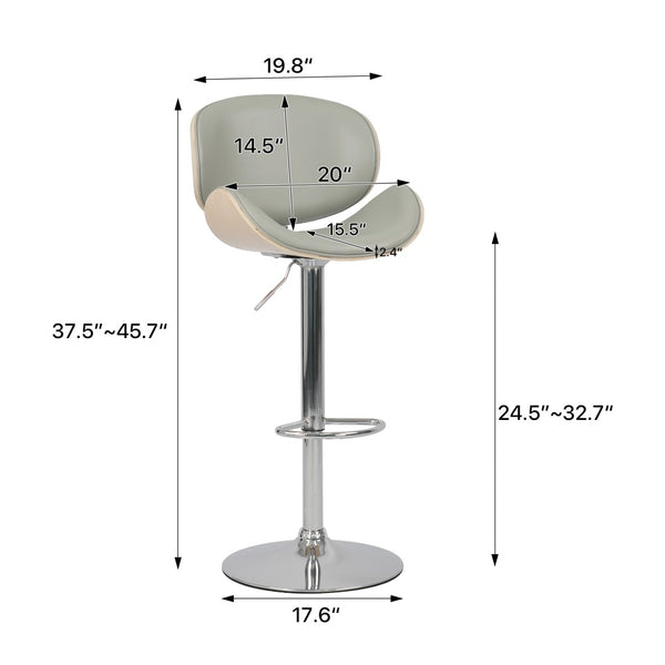 English Elm Hengming Bentwood Pu Leather Swivel Barstools Adjustable Height Kitchen Island Set Gray W212P465191