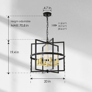 English Elm 6-light Tiered Lantern Chandelier Metal Industrial Farmhouse Pendant for Foyer Dining W5008P464267