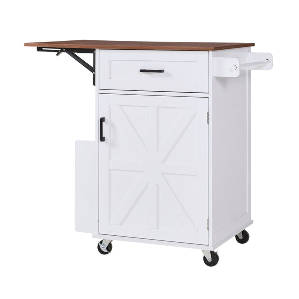 English Elm K&k Farmhouse Rolling Kitchen Cart with Drop Leaf Drawer Open Rack Lockable Wheels White N707P404539W