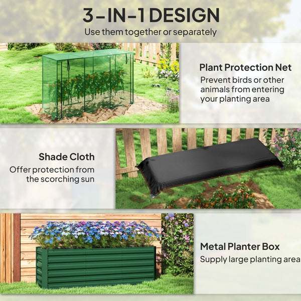 English Elm Outsunny Galvanized Steel Raised Planter with Crop Cage and 60 Percent Shade Cloth W2225P485601