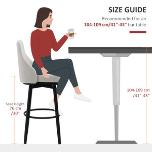 English Elm Homcom Bar Height Bar Stools Set Of 2, Modern 360° Swivel Barstools, 29.5 Inch Seat Height Upholstered Kitchen Chairs With Steel Legs and Footrest, Cream White