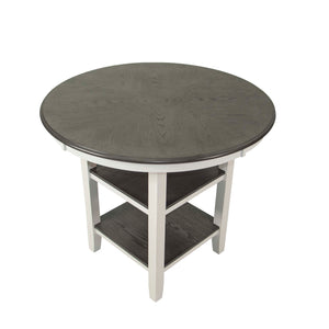 English Elm 5-pcs Modern Counter-Height Dining Set with Round Table, Under-Table Storage Shelves, 4 Chairs Antique White+Gray 46 L x 46 W x 16 H B089P240467