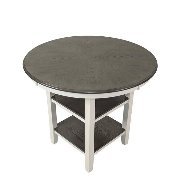 English Elm 5-pcs Modern Counter-Height Dining Set with Round Table, Under-Table Storage Shelves, 4 Chairs Antique White+Gray 46 L x 46 W x 16 H B089P240467