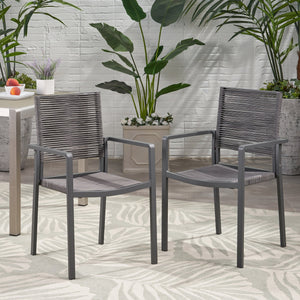 English Elm Christopher Knight Home® - Outdoor Modern Aluminum Dining Chair with Handcrafted Rope Weave, Weather-Resistant Patio Seating Set DARK GREY 70660.00DGRY