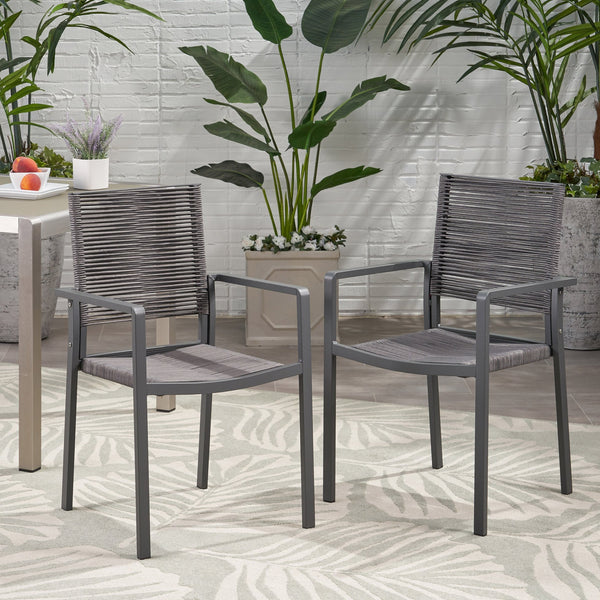 English Elm Christopher Knight Home® - Outdoor Modern Aluminum Dining Chair with Handcrafted Rope Weave, Weather-Resistant Patio Seating Set DARK GREY 70660.00DGRY