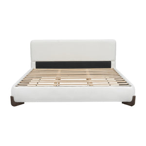 English Elm Elegant Boucle Platform Bed with Wood Legs Textured Upholstery King Bedroom N769K333730B