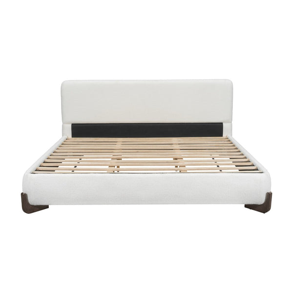 English Elm Elegant Boucle Platform Bed with Wood Legs Textured Upholstery King Bedroom N769K333730B