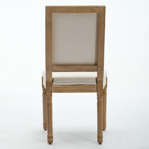 English Elm French Louis Dining Chair Set of 2 with Rattan Back, Solid Wood Carved Frame, Linen Upholstery, 300lb Capacity Beige W1143P325857