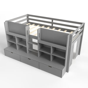 English Elm Full Bunk Bed with Trundle Bookshelf Storage Pine Frame Car Design for Kids W1580S00398