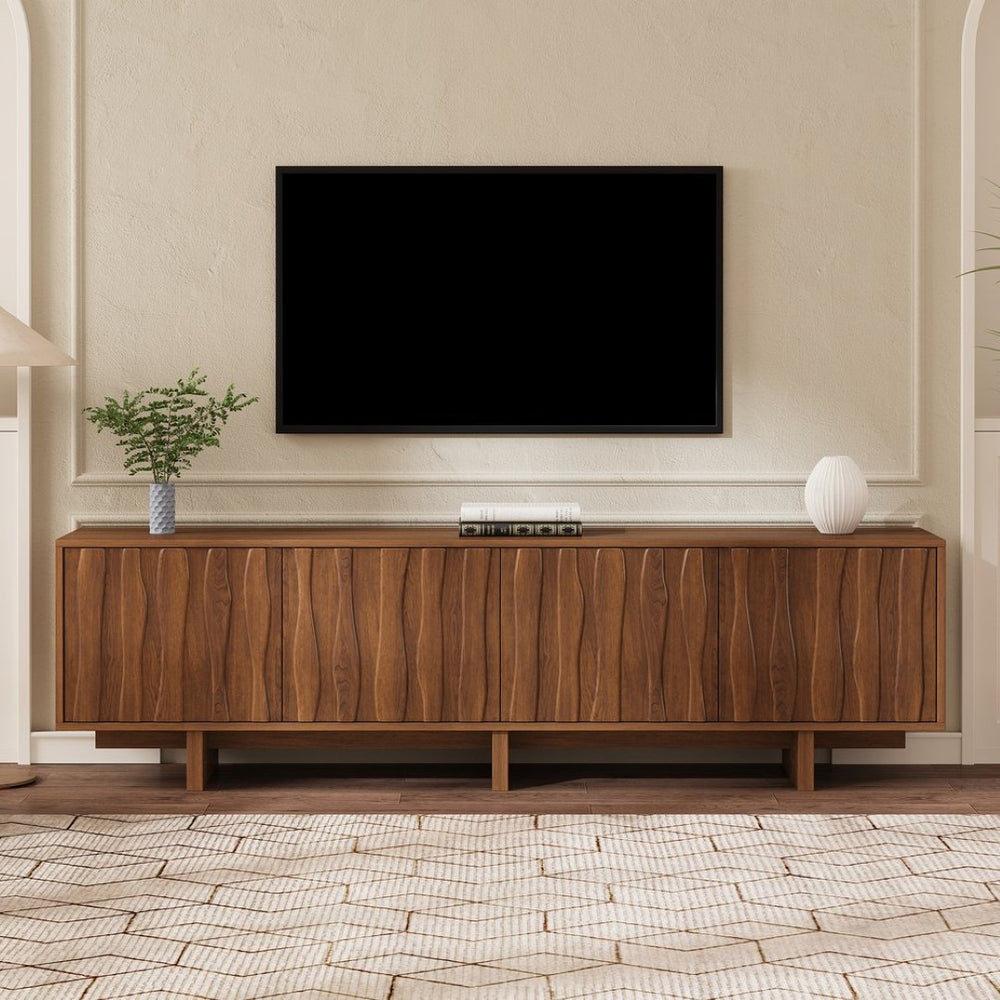 English Elm Retro Wood Grain Media Console Wavy Door Cabinet for Living Room Tvs 75 In N721P379534D