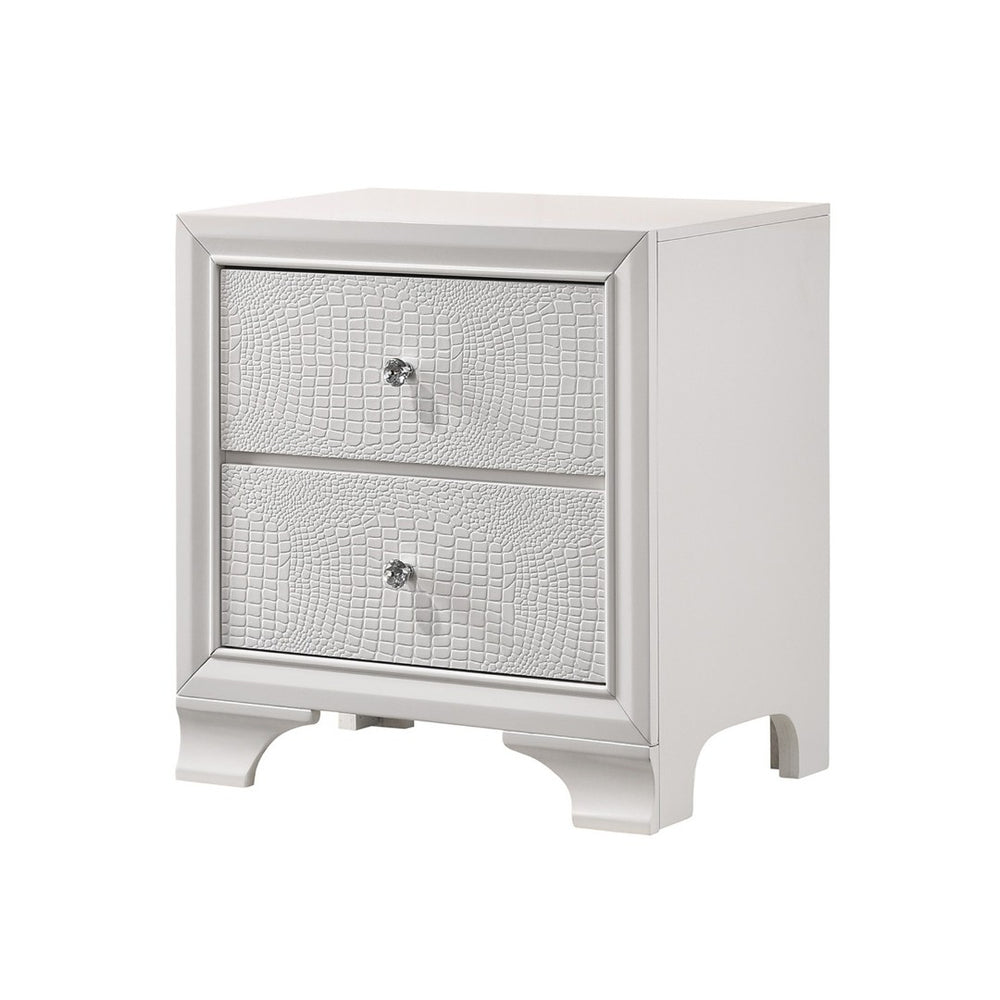 English Elm Wood and Metal Two Drawer Nightstand with Felt Lined Storage for Modern Bedrooms B056P416807