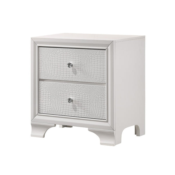 English Elm Wood and Metal Two Drawer Nightstand with Felt Lined Storage for Modern Bedrooms B056P416807