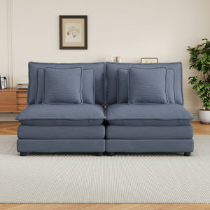 English Elm 70.8" Modern Sofa Modular Corduroy Couch with Pocket-Spring Seating, Removable Backrest & Pillows Blue N719P223236C