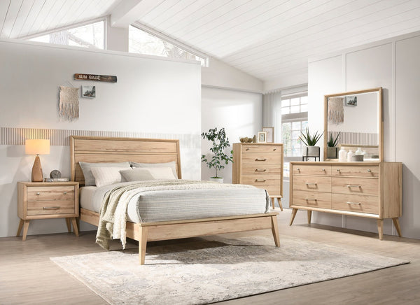 English Elm Classic Marrin Queen Bed Natural Oak Finish Mid-Century Modern Wooden Frame, Timeless Minimalist Design B011S01481