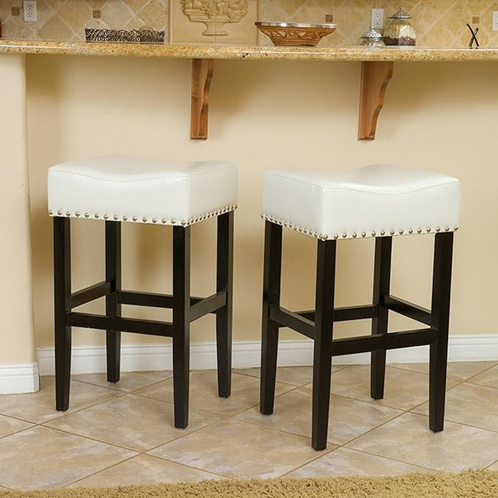 English Elm Christopher Knight Home® - 30-inch Bonded Leather Counter Stool Set of 2 — Ivory Backless Modern Design, Bronze Legs, 250lb Capacity N780P234206L