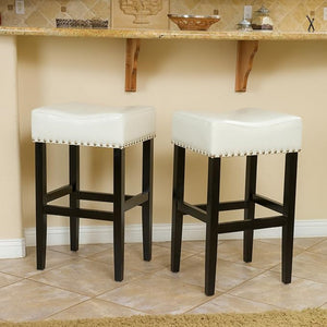 English Elm Christopher Knight Home® - 30-inch Bonded Leather Counter Stool Set of 2 — Ivory Backless Modern Design, Bronze Legs, 250lb Capacity N780P234206L