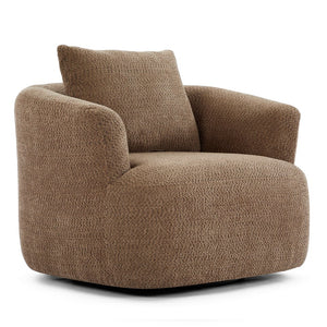 English Elm 360° Swivel Chair with Boucle Upholstery, Deep Pocket-Spring Seat, Ergonomic Curved Arms & Minimalist Design for Living Room Comfort Dark Brown N719P288552D