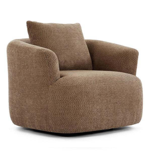 English Elm 360° Swivel Chair with Boucle Upholstery, Deep Pocket-Spring Seat, Ergonomic Curved Arms & Minimalist Design for Living Room Comfort Dark Brown N719P288552D