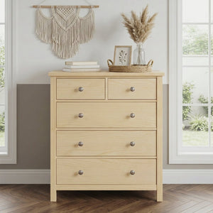 English Elm 5-drawers Pine Veneer Chest with Chrome Knobs Vertical Bedroom Storage Organizer B011P473069