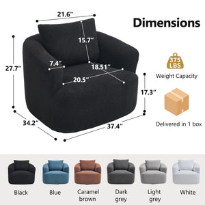 English Elm 360° Swivel Barrel Chair Teddy Fleece Upholstery with Pillow for Bedroom Reading Nook Black W1803P363032
