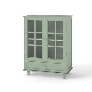 English Elm Minimalism Mint Green Buffet Cabinet with Tempered Glass Doors, Solid Wood Legs, Adjustable Shelves & Drawer (Classic Vintage) W2557P262926