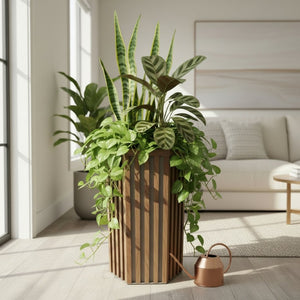 English Elm Hexagon Column Aluminum Outdoor Planter Geometric Architectural Patio Entryway Accent Chestnut B2755P462189
