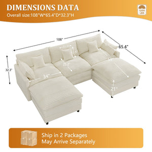 English Elm 148-inch Seven Piece U-shaped Sectional Sofa with Console Usb Port and Foam Cushions W2564S00088