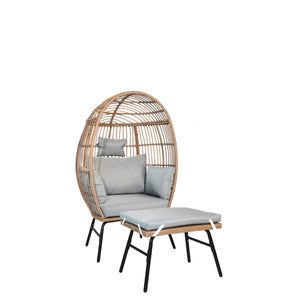 English Elm Outdoor Garden Wicker Egg Chair with Ottoman, Ergonomic Lumbar Support, Thick Weatherproof Cushions W2337P151815