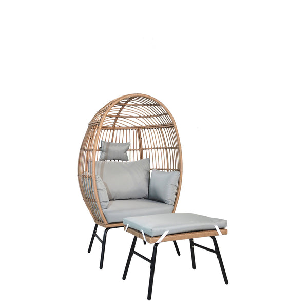 English Elm Outdoor Garden Wicker Egg Chair with Ottoman, Ergonomic Lumbar Support, Thick Weatherproof Cushions W2337P151815