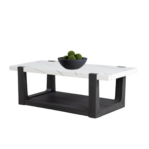 English Elm Modern Contemporary Coffee Table 48"W x 26"D x 18"H Faux Marble Top Two-Tone Sleek Accent Piece Black,White 52 L x 30 W x 11 H B2741P402575