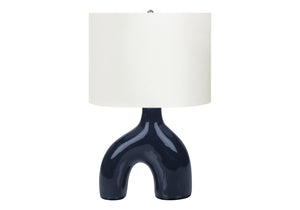 English Elm Lighting, Cobalt Ceramic Sculptural Table Lamp with Ivory Drum Shade for Modern Decor B2710P461826